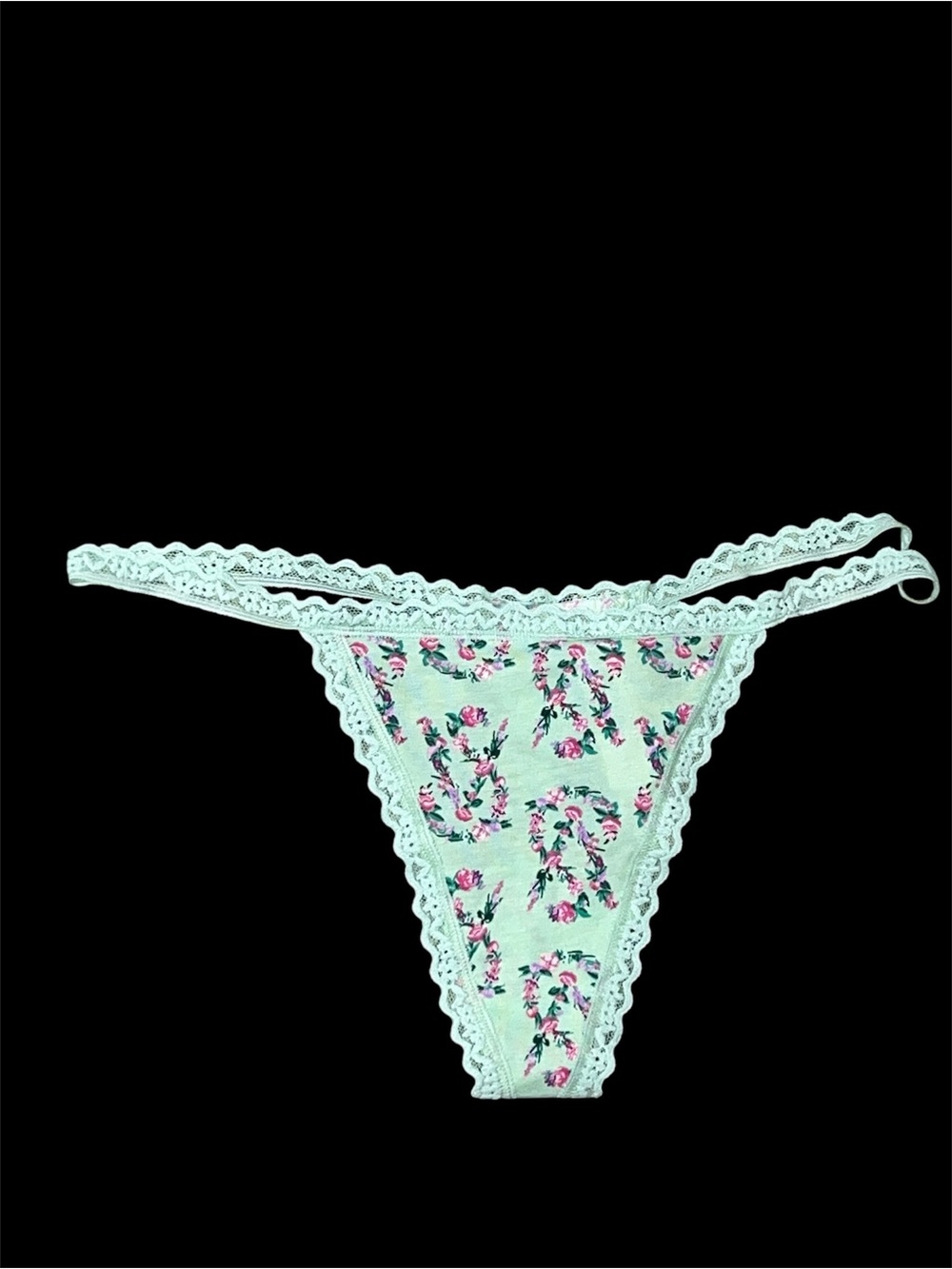 Victoria's Secret Mint Floral Lace-Trim Thong size Large